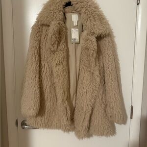 Women's Beige Faux Fur Coat
